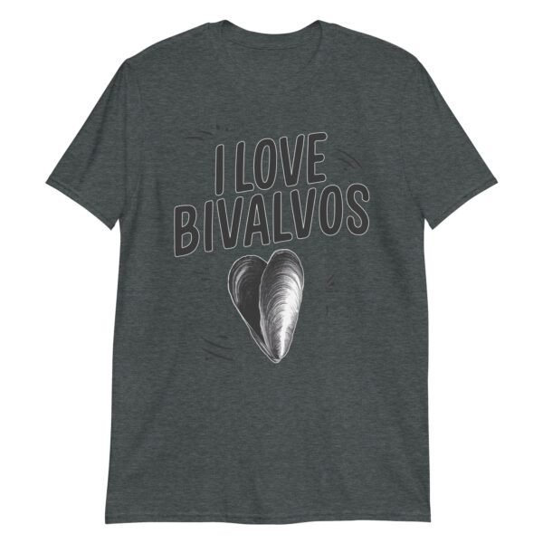 Camiseta original y única con la frase graciosa: I Love Bivalvos, en color gris oscuro