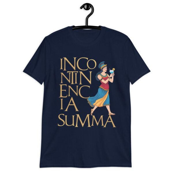 Camiseta original y única con la frase graciosa: Incontinencia Summa, en color azul marino