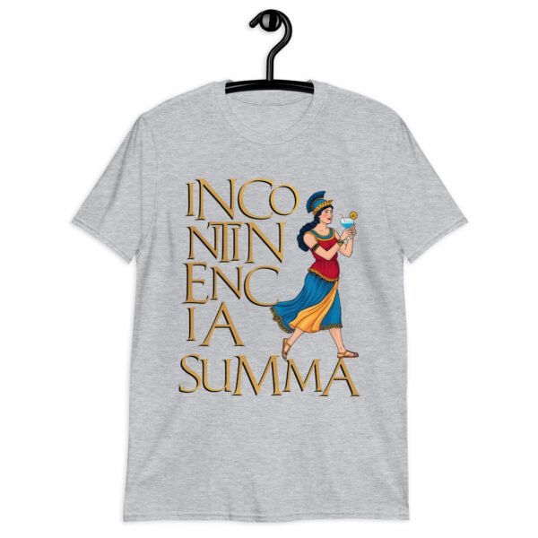 Camiseta original y única con la frase graciosa: Incontinencia Summa, en color gris