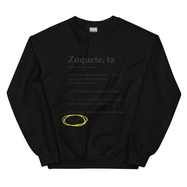Sudadera original y única con la frase graciosa: Zoquete definición, en color negro