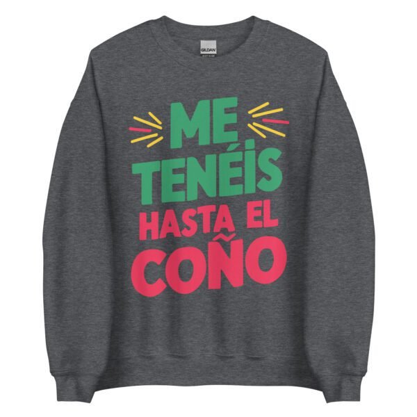 Sudadera original y única con la frase graciosa: ME TENÉIS hasta el coño, en color gris oscuro
