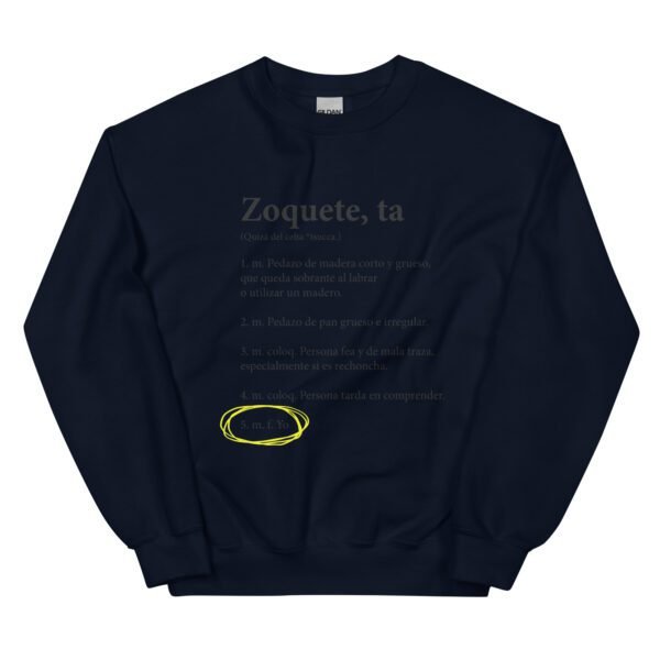 Sudadera original y única con la frase graciosa: Zoquete definición, en color azul marino