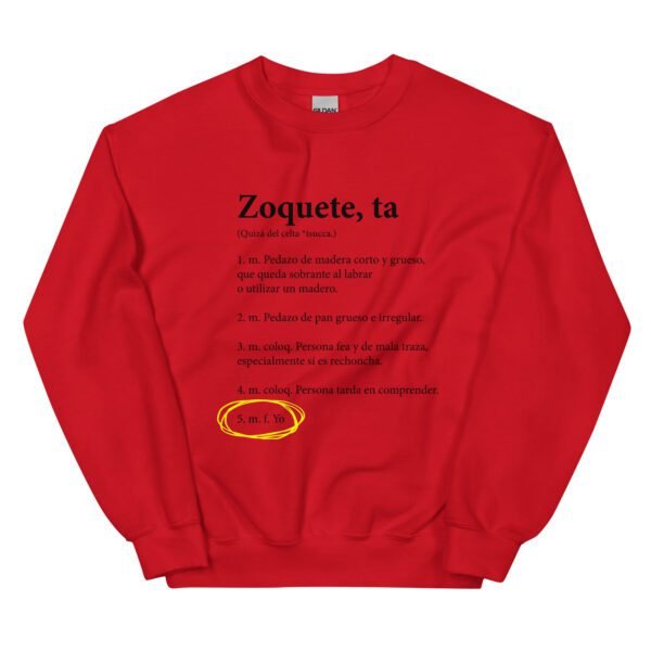 Sudadera original y única con la frase graciosa: Zoquete definición, en color rojo