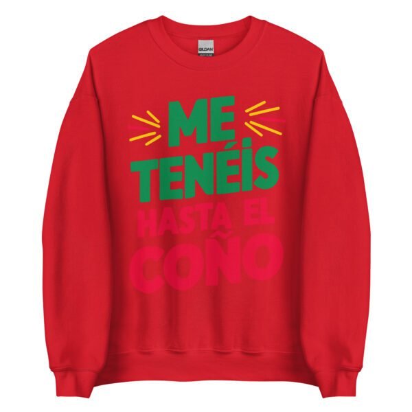 Sudadera original y única con la frase graciosa: ME TENÉIS hasta el coño, en color rojo