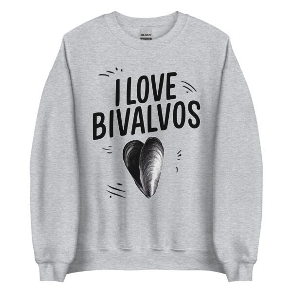 Sudadera original y única con la frase graciosa: I Love Bivalvos, en color gris
